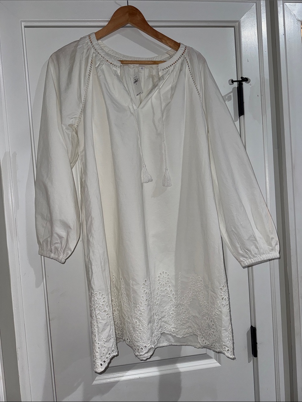 GAP White Long Sleeve Embroidered Hem Tunic Dress